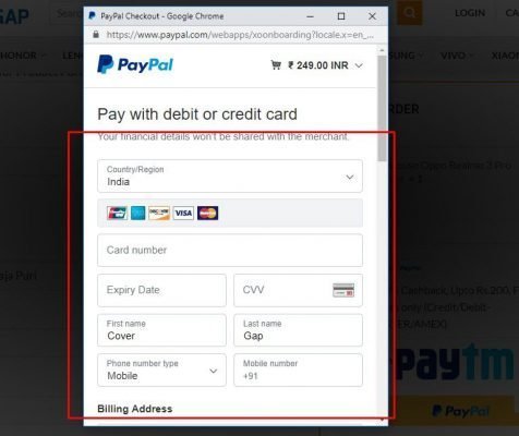 Paypal Card Detail Page