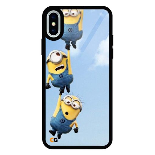 Hanging Three Minions iPhone X Glass Back Cover