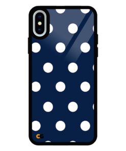 Navy Blue Polka Dot iPhone XS Glass Case
